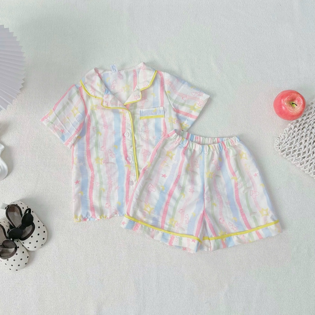 Bộ Pijama Bé Gái JPy01 Chất Đũi Mềm Mát Bộ Ngủ Cộc Tay Pyjama Trẻ Em Size 1-10 Tuổi (10-40kg)