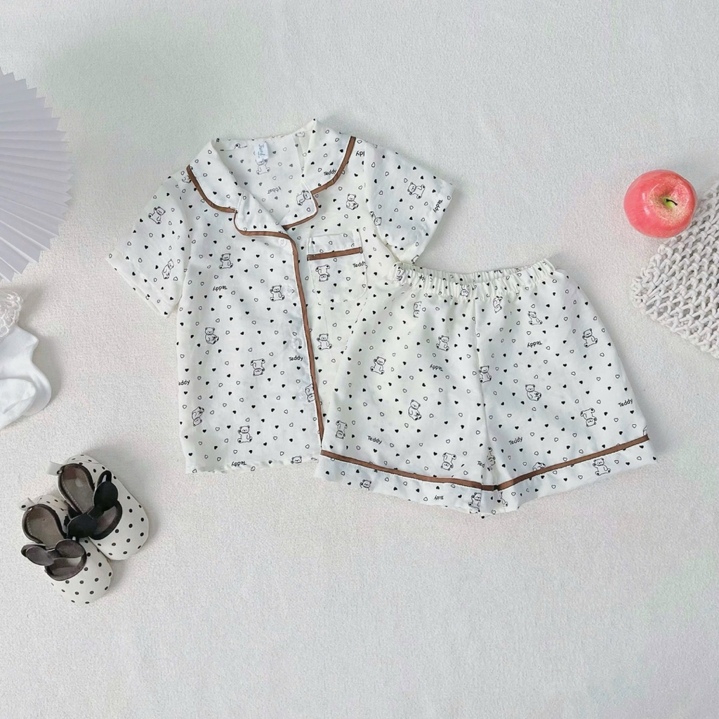 Bộ Pijama Bé Gái JPy01 Chất Đũi Mềm Mát Bộ Ngủ Cộc Tay Pyjama Trẻ Em Size 1-10 Tuổi (10-40kg)