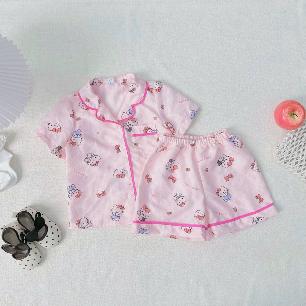 Bộ Pijama Bé Gái JPy01 Chất Đũi Mềm Mát Bộ Ngủ Cộc Tay Pyjama Trẻ Em Size 1-10 Tuổi (10-40kg)