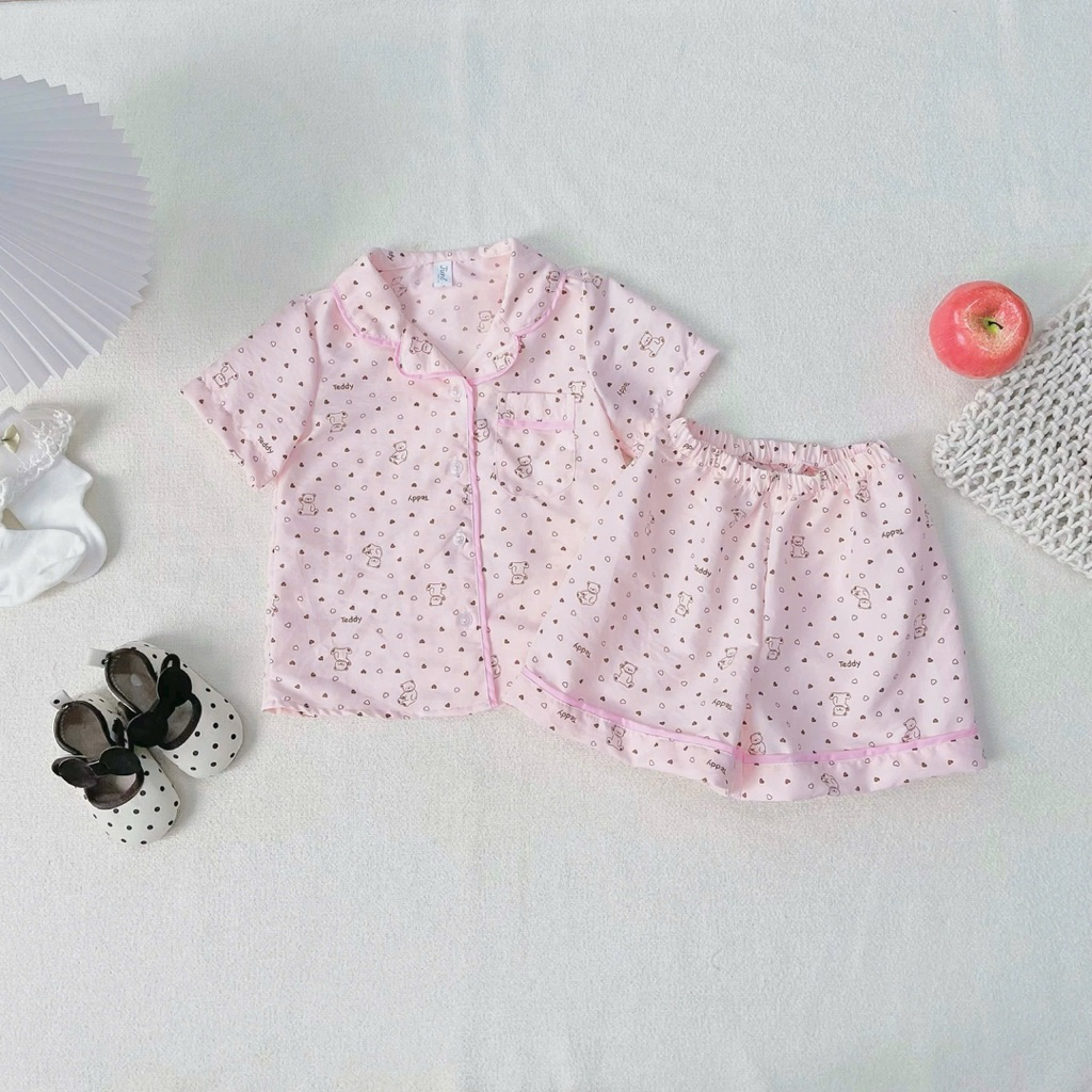 Bộ Pijama Bé Gái JPy01 Chất Đũi Mềm Mát Bộ Ngủ Cộc Tay Pyjama Trẻ Em Size 1-10 Tuổi (10-40kg)