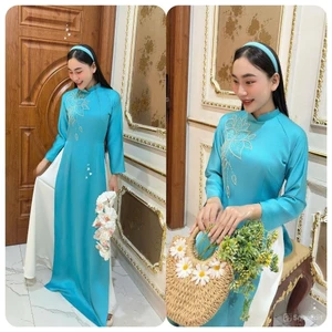 Áo dài truyền thống cao cổ đính đá cườm truyền thống ôm tôn dáng Áo tân thời mẹ sui đám cưới ăn hỏi trung niên T1561G