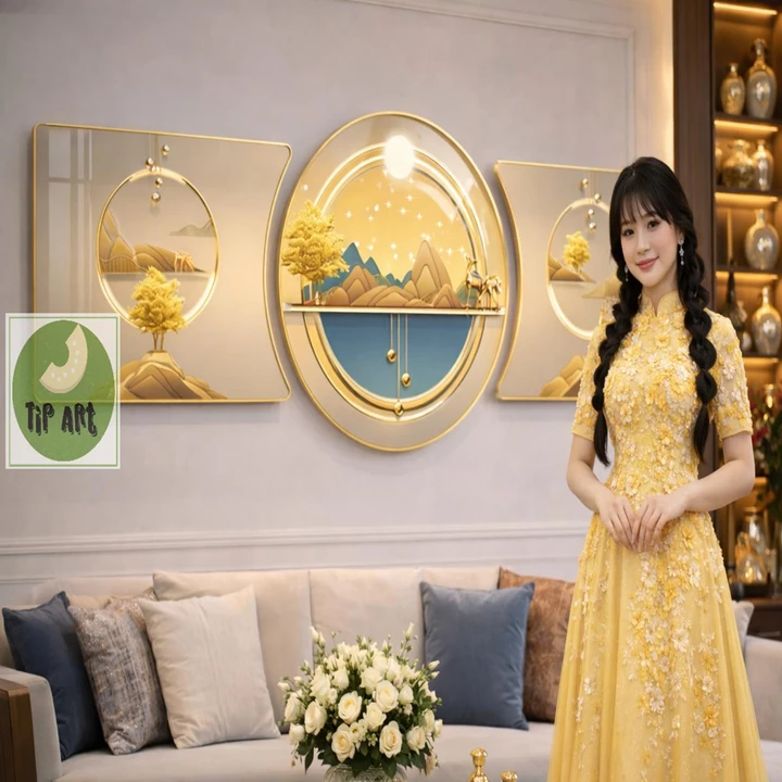 Đồ decor phòng khách hiện đại, treo phòng khách và phòng ăn, chất liệu gỗ, kích thước dài 1,2m hoặc 2,1m