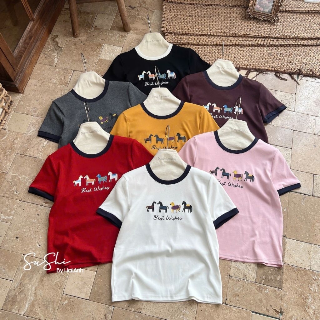 [𝑯𝒂 𝑨𝒏𝒉] Áo Cộc Phông Nhiều Ngựa Phối Cổ QCL1