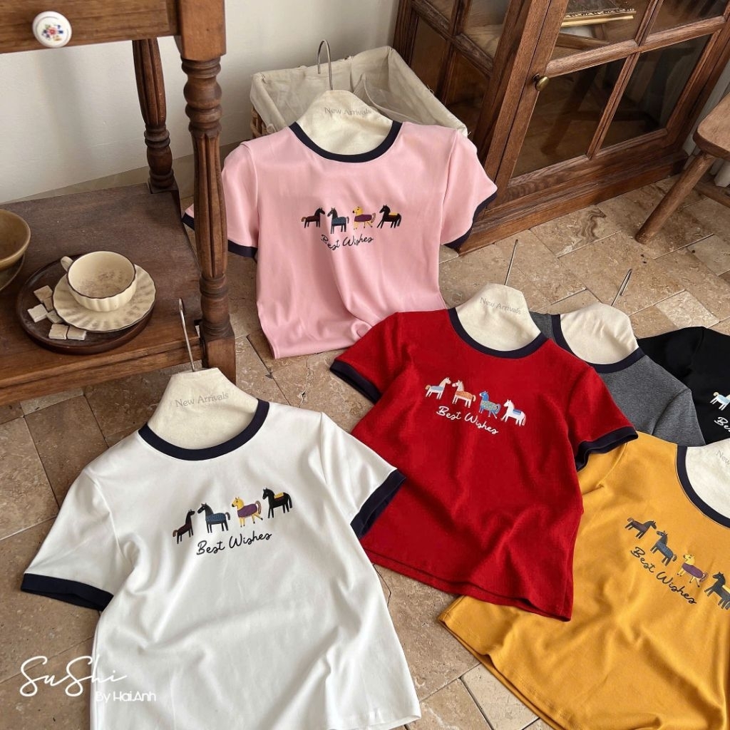 [𝑯𝒂 𝑨𝒏𝒉] Áo Cộc Phông Nhiều Ngựa Phối Cổ QCL1