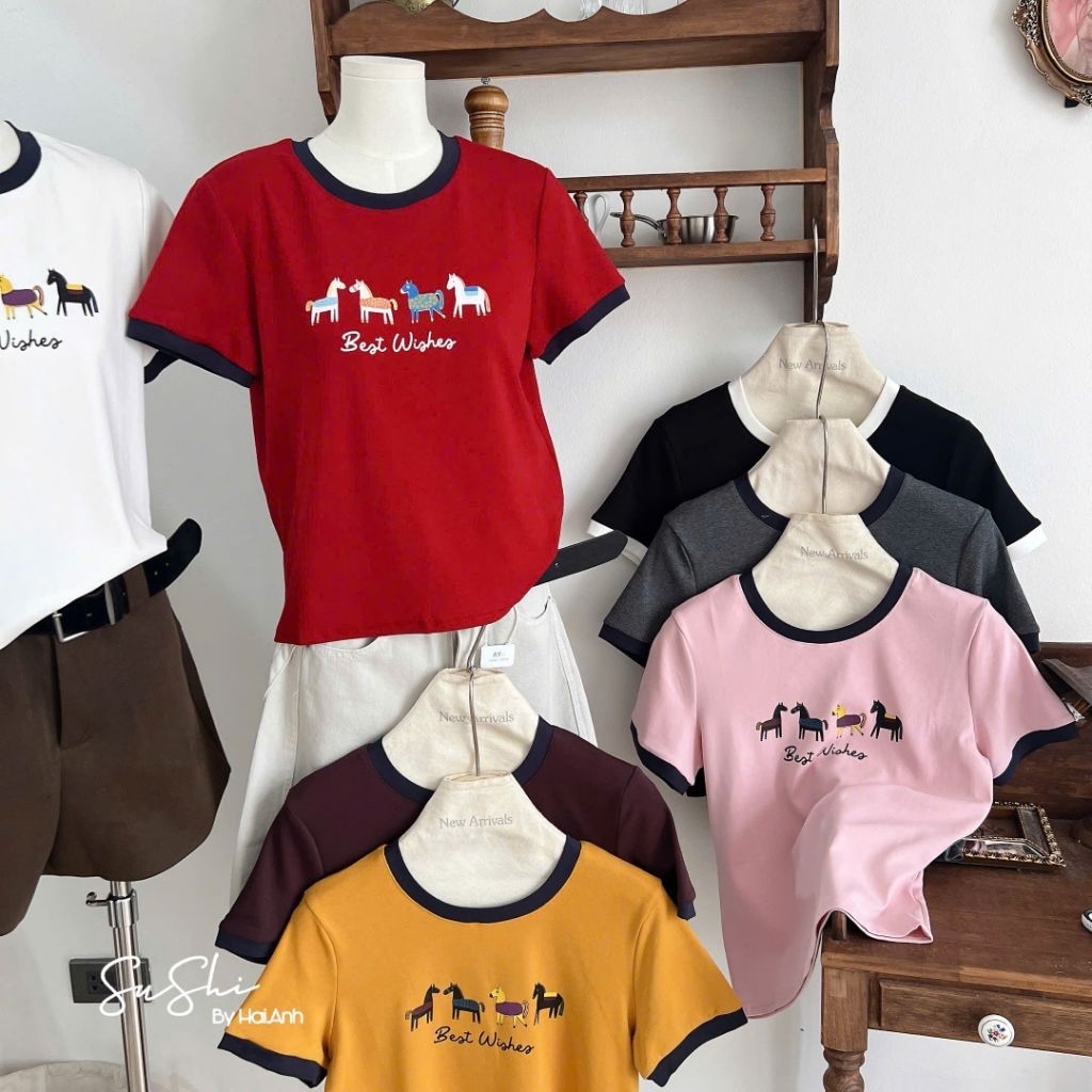 [𝑯𝒂 𝑨𝒏𝒉] Áo Cộc Phông Nhiều Ngựa Phối Cổ QCL1
