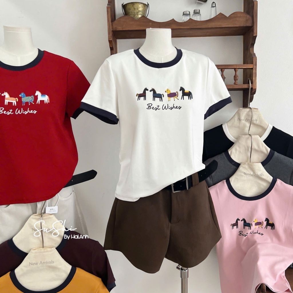 [𝑯𝒂 𝑨𝒏𝒉] Áo Cộc Phông Nhiều Ngựa Phối Cổ QCL1