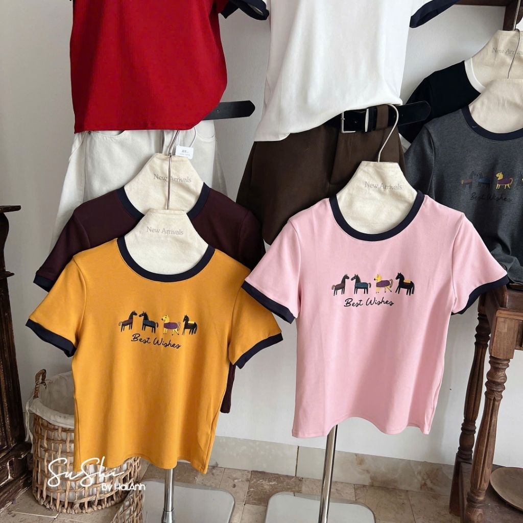 [𝑯𝒂 𝑨𝒏𝒉] Áo Cộc Phông Nhiều Ngựa Phối Cổ QCL1