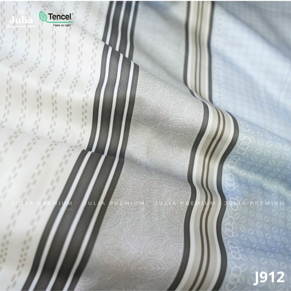 Bộ chăn ga gối ra giường lụa tencel sọc xanh xám - 100% từ gỗ sồi và thân cây bạch đàn siêu mềm mịn Hàn Quốc Julia 912