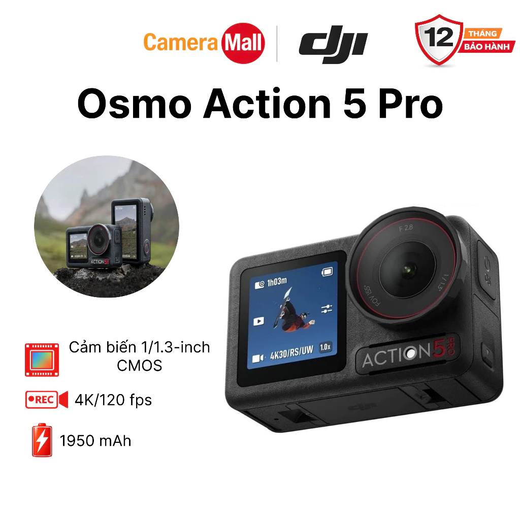 [CameraMall] Camera hành động DJI Osmo Action 5 Pro máy quay hành trình 4K 120fps, chế độ màu HLG, quay đêm rõ nét