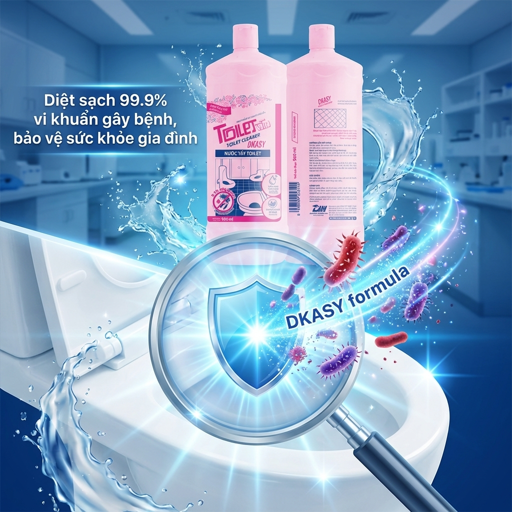 Nước Tẩy Bồn Cầu DKASY 960ml Pink, Chai Tẩy Toilet Sạch Khuẩn Đánh Bay Mảng Bám Ố Vàng