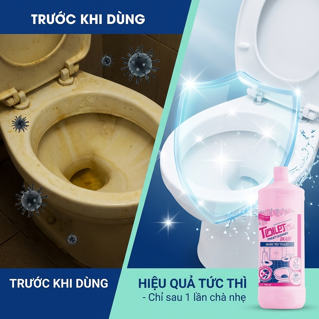 Nước Tẩy Bồn Cầu DKASY 960ml Pink, Chai Tẩy Toilet Sạch Khuẩn Đánh Bay Mảng Bám Ố Vàng