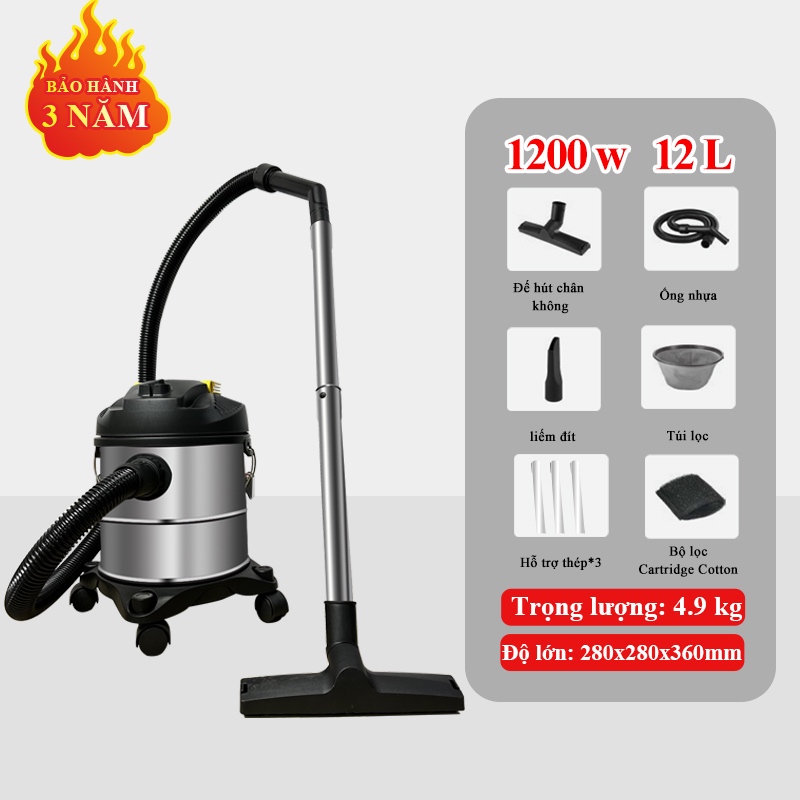 Máy hút bụi công nghiệp gia đình công suất lớn 1200W dung tích 12L sử dụng cho phòng khách nhà bếp kho