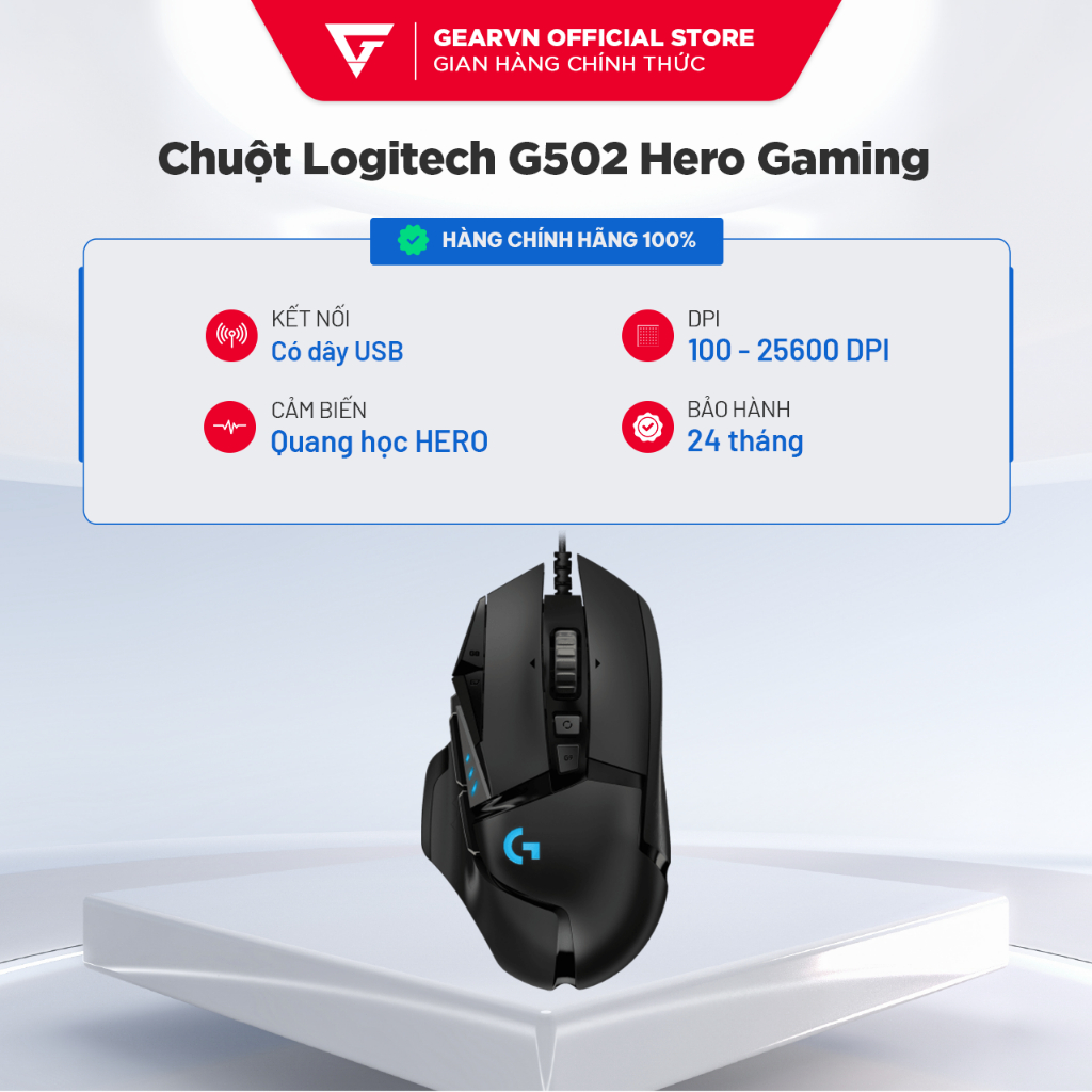 Chuột Gaming LOGITECH G502 Hero (RGB/25000dpi/11nút) Chính Hãng Giá Rẻ BH 24 tháng