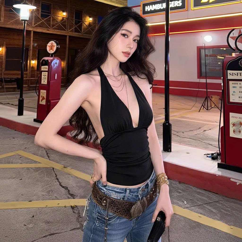 Áo Cổ Yếm Cột Dây Hở Lưng Cổ V Croptop Ôm Body Fit Dáng Màu Trơn Vải Cotton Co Giãn SAN Clothings - P188