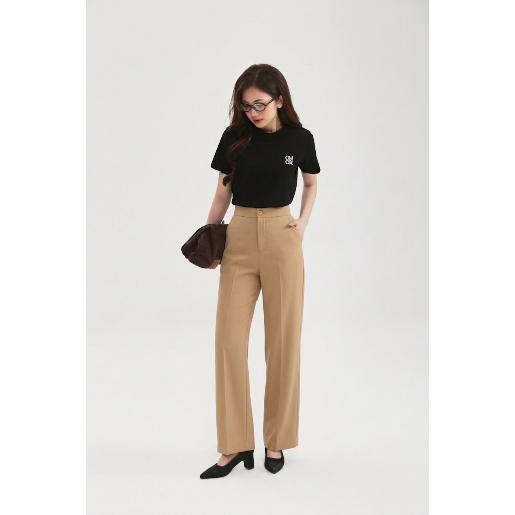 Quần Tây Nữ GUMAC Ống Suông Ủi Ly Túi Xéo Chất Cotton Silk Thanh Lịch LQF0919