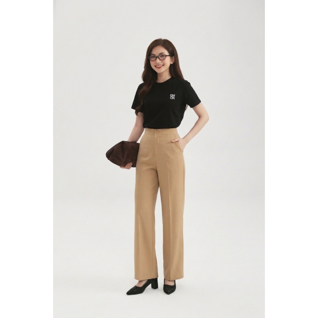 Quần Tây Nữ GUMAC Ống Suông Ủi Ly Túi Xéo Chất Cotton Silk Thanh Lịch LQF0919