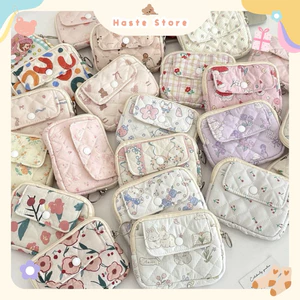 Túi Ví Pouch Dây Kéo Nút Mini Đựng Mỹ Phẩm Đồ Vật Dụng Linh Tinh Mini Pouch Vải Phao Dễ Thương Nhiều Màu Sắc