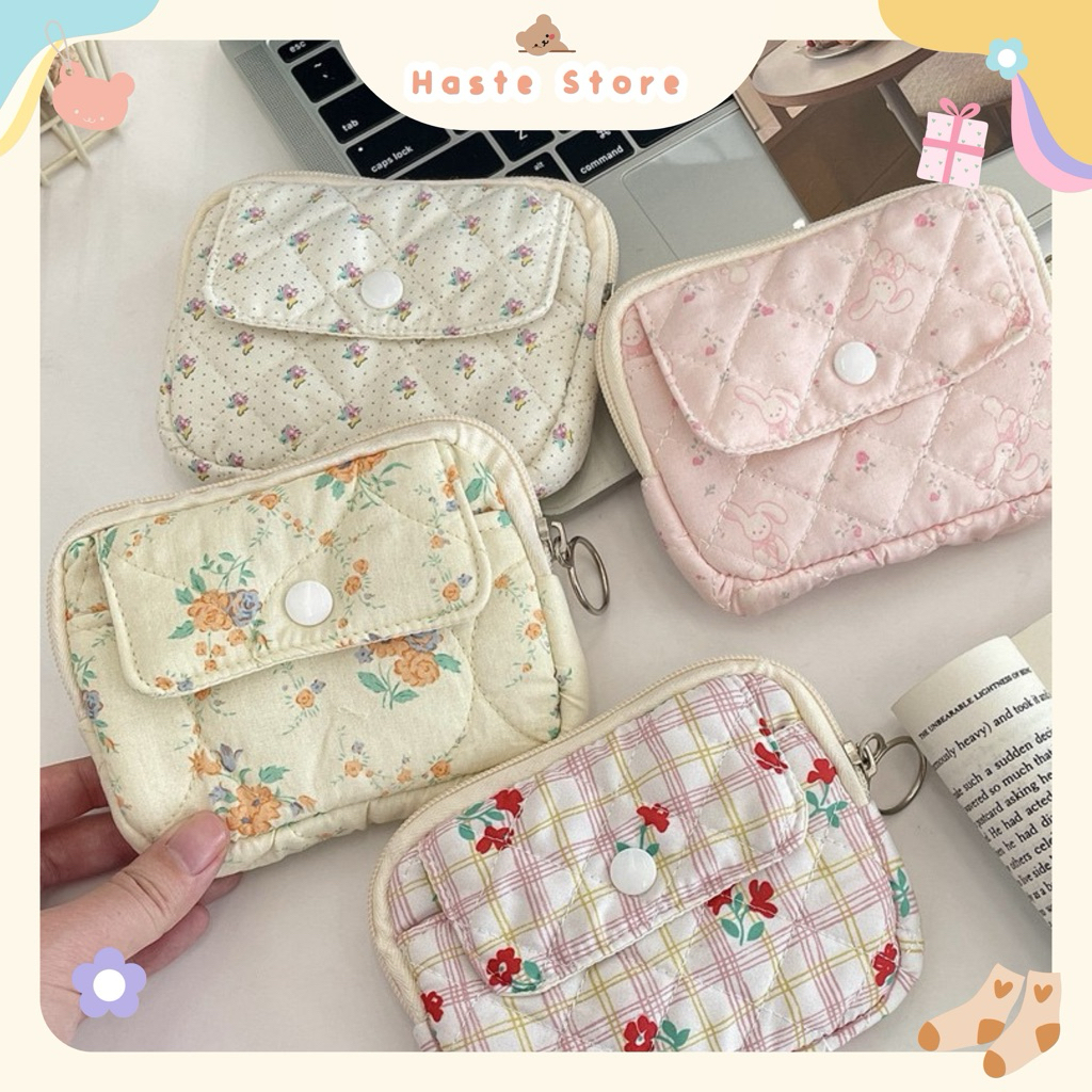 Túi Ví Pouch Dây Kéo Nút Mini Đựng Mỹ Phẩm Đồ Vật Dụng Linh Tinh Mini Pouch Vải Phao Dễ Thương Nhiều Màu Sắc