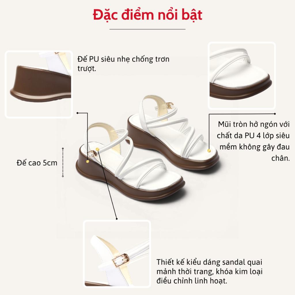 Giày Sandal Nữ Đế Xuồng 5cm Quai Mảnh Pixie H307