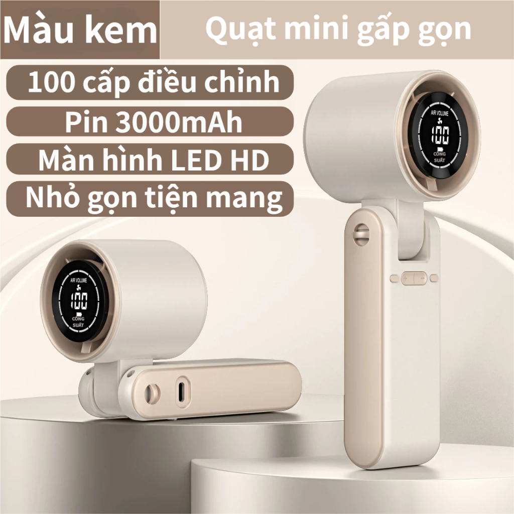 Quạt cầm tay gấp T15, 100 cấp gió, tăng áp tuabin, màn hình LED, sạc USB, pin lớn 5000mAh, gập xoay 170°