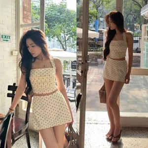 Set Áo Yếm Quây Cột Dây Cổ Chấm Bi Mix Quần Váy Cạp Cao Đi Biển, Đi Chơi Cao Cấp SAN Clothings - P190