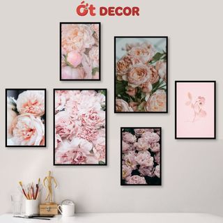 Set Tranh Dán Tường Hoa Mẫu Đơn Sang Trọng Decor Phòng Ngủ, Bàn Trang Điểm  - Ớt Decor