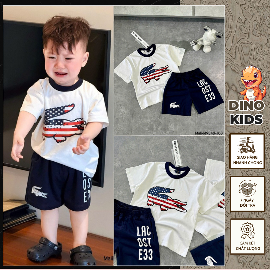 Bộ quần áo ngắn tay cho bé trai in hình cá cờ mỹ hàng siêu đẹp-Bộ hè cotton cho bé trai in chữ hàng mới cao cấp