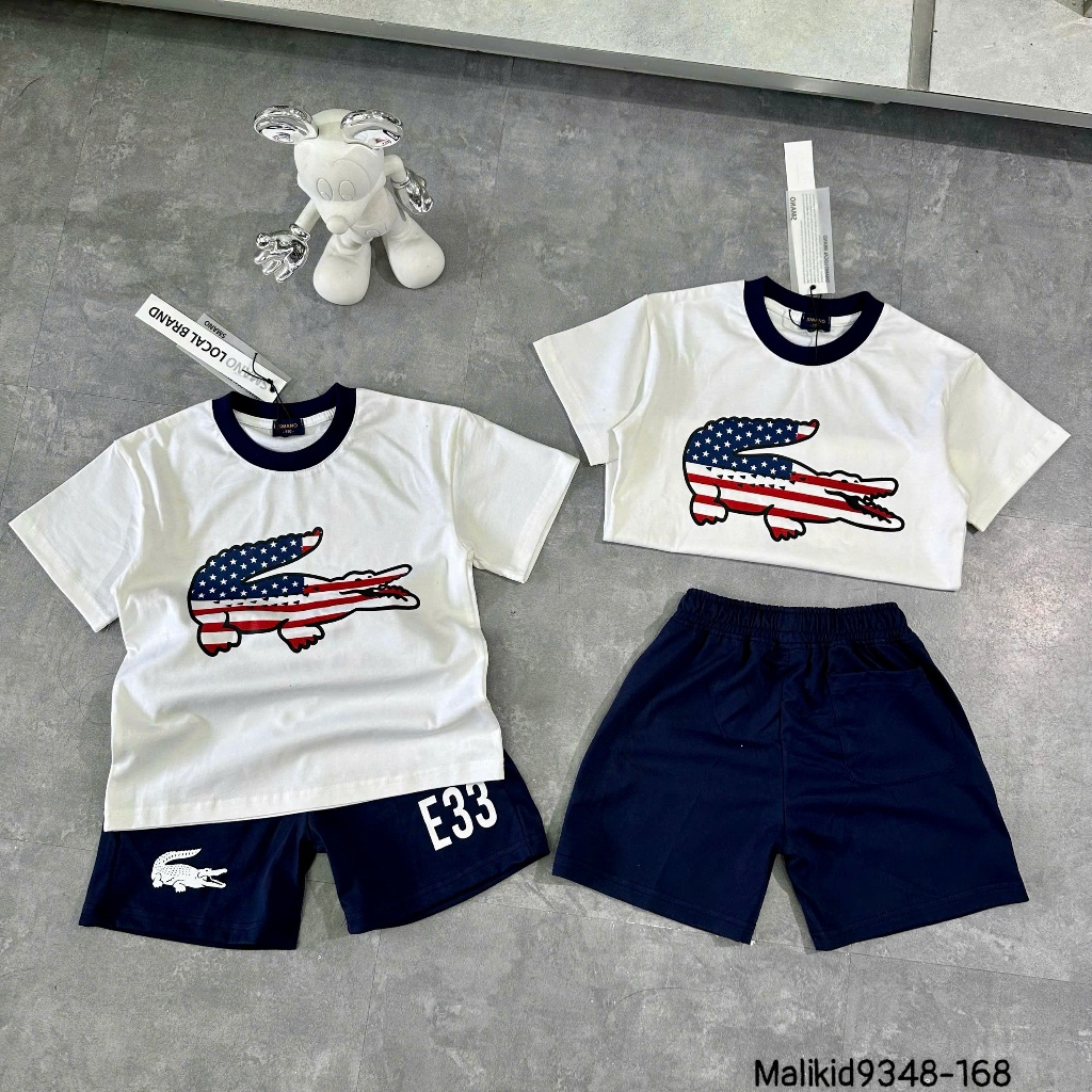 Bộ quần áo ngắn tay cho bé trai in hình cá cờ mỹ hàng siêu đẹp-Bộ hè cotton cho bé trai in chữ hàng mới cao cấp