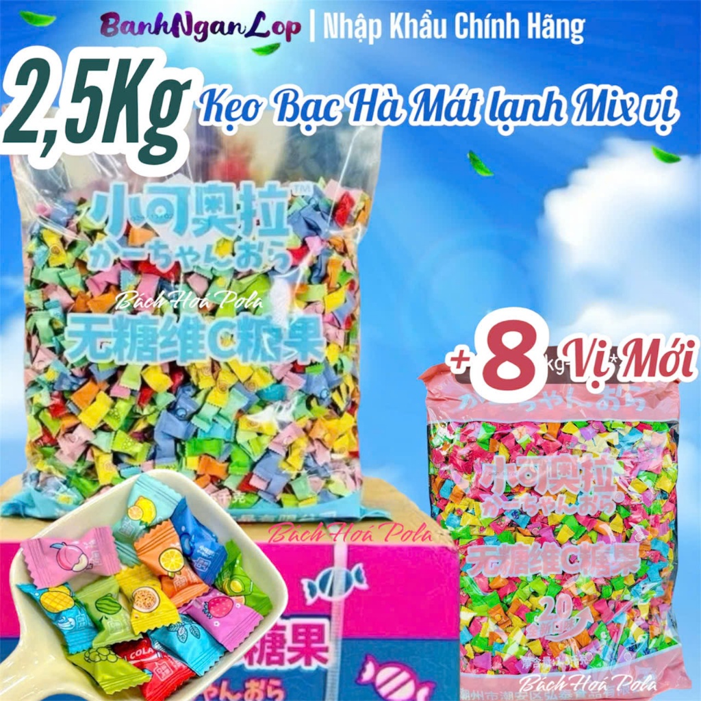 [LOẠI 1] Bịch 2,5kg Kẹo Ngậm Trái Cây Mix 12 Vị Nguyên Túi 2.5kg Thơm Miệng Mát Lạnh Bạc Hà