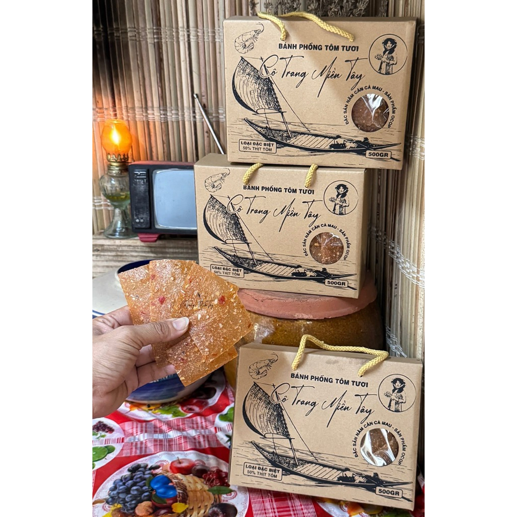 Bánh Phồng 🦐Tươi Đặc Biệt:50% 🦐CÔ TRANG MIỀN TÂY “Đặc Sản Năm Căn Cà Mau Hộp 500gram(Mua 2 hộp tặng 200gram bánh phồng 🍌