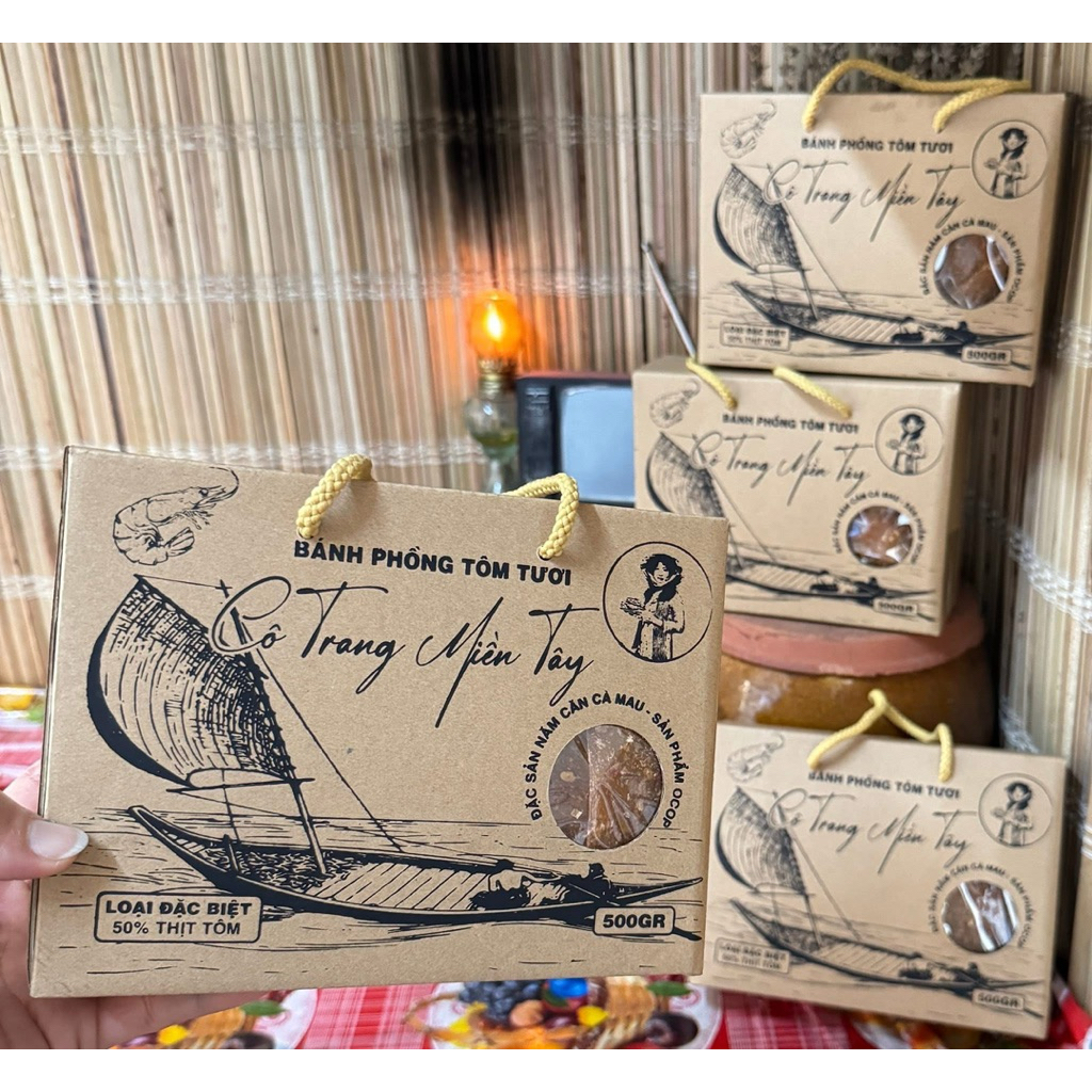 Bánh Phồng 🦐Tươi Đặc Biệt:50% 🦐CÔ TRANG MIỀN TÂY “Đặc Sản Năm Căn Cà Mau Hộp 500gram(Mua 2 hộp tặng 200gram bánh phồng 🍌