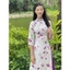 Áo dài hoa nhí dáng cô cổ lệch đính khuy xinh trắng phối tím cách tân chất lụa gấm Thanh Yên T1571G