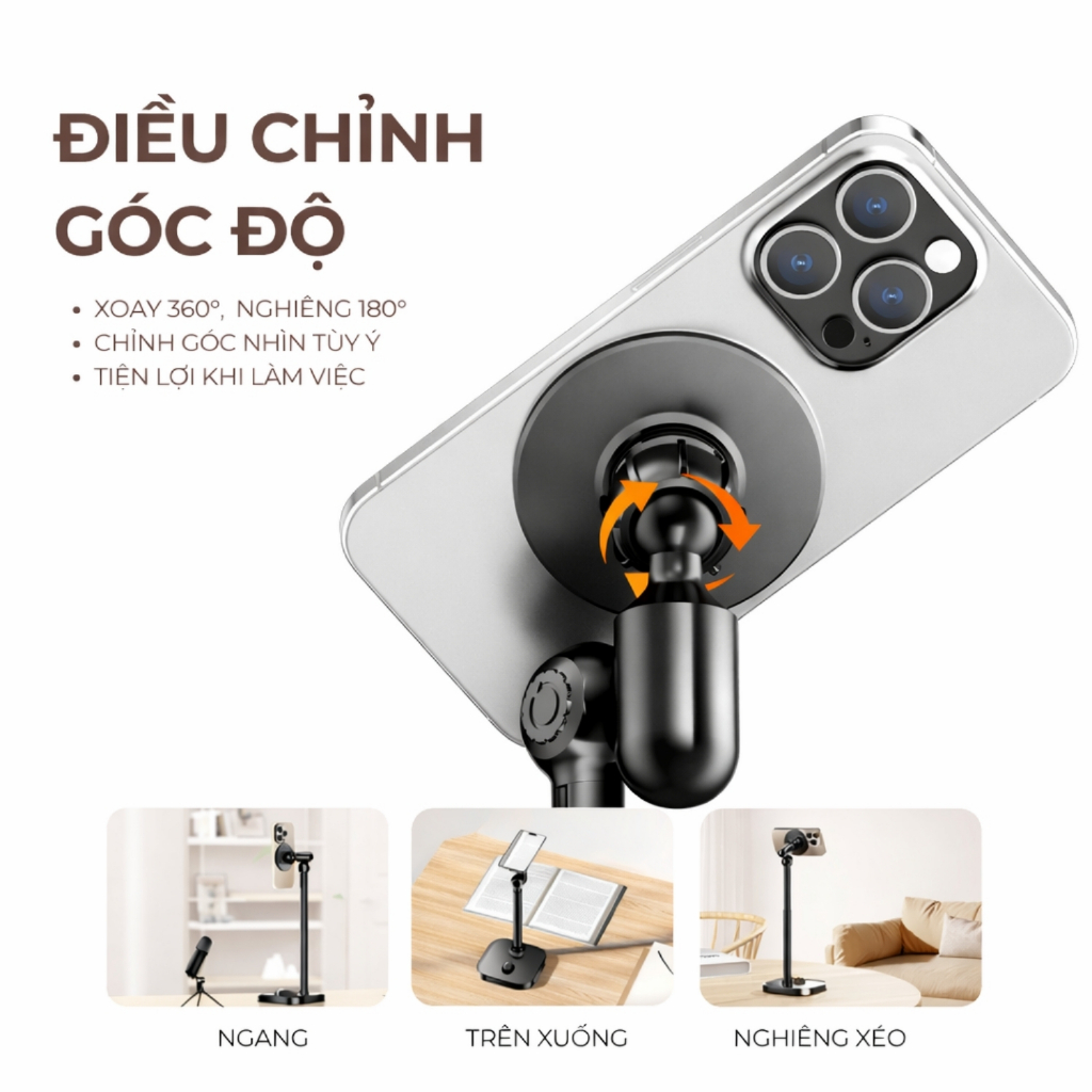 Giá Đỡ Điện Thoại Nam Châm VTEK GD05 – Kẹp MagSafe Quay Video, Livestream, Thân Kim Loại Cao Cấp