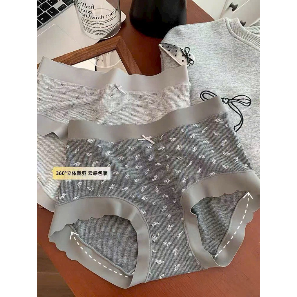 Quần lót cotton cạp to đính nơ in hoa mẫu mới