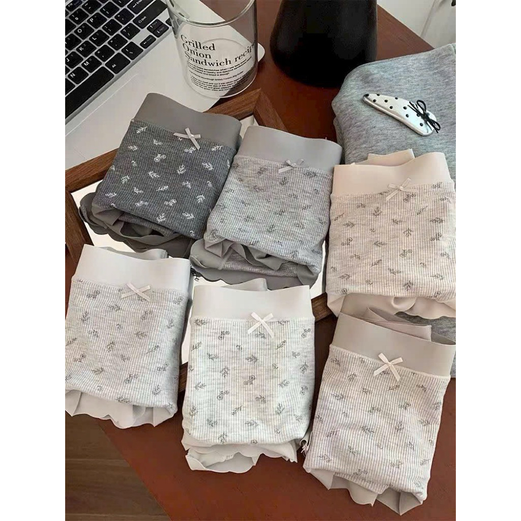 Quần lót cotton cạp to đính nơ in hoa mẫu mới