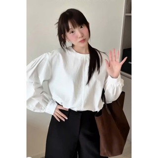 Áo sơ mi nữ cổ tròn vải thô ForgirlStudio sơ mi form oversize phong cách Hàn Quốc T201