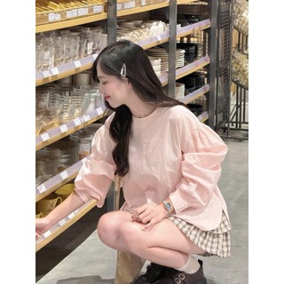 Áo sơ mi nữ cổ tròn vải thô ForgirlStudio sơ mi form oversize phong cách Hàn Quốc T201