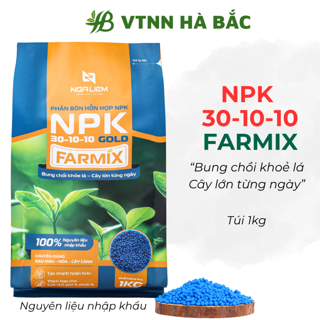 NPK 30-10-10 Gold Farmix – Bung Chồi Mạnh, Lá Xanh Khỏe, Cây Phát Triển Nhanh (Gói 1KG)