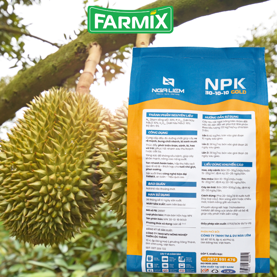 NPK 30-10-10 Gold Farmix – Bung Chồi Mạnh, Lá Xanh Khỏe, Cây Phát Triển Nhanh (Gói 1KG)