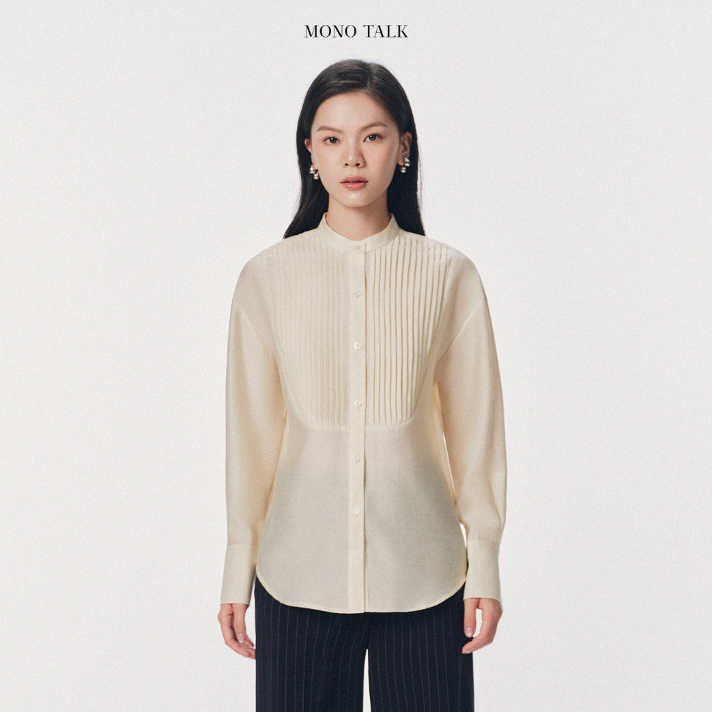 Áo sơ mi dài tay cổ tàu xếp ly ngực Mono Talk - MOF26S-T10001TK