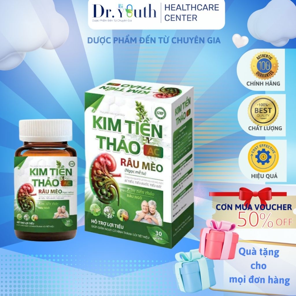 Viên uống Kim tiền thảo râu mèo AC– giảm và ngừa sỏi tiết niệu, tăng đào thải sỏi – Lọ 30 viên