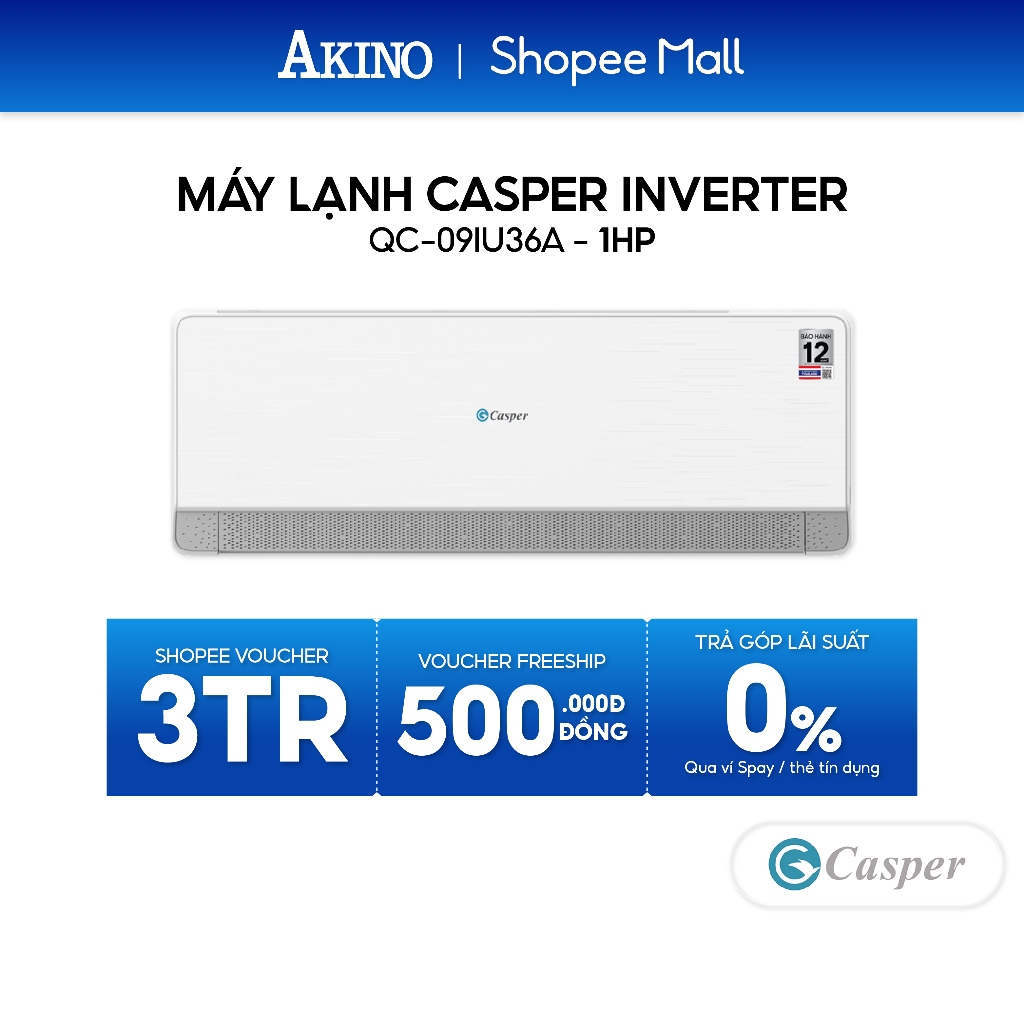 QC-09IU36A I Máy Lạnh Casper Inverter Tiết Kiệm Điện 9.000BTU/1.0HP/1Ngựa