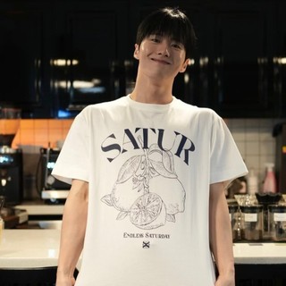Hàn Quốc Triều thương hiệu satur ngắn tay chanh dòng lớn tiêu chuẩn lỏng lẻo T-shirt cho nam giới và phụ nữ ngắn T-shirt