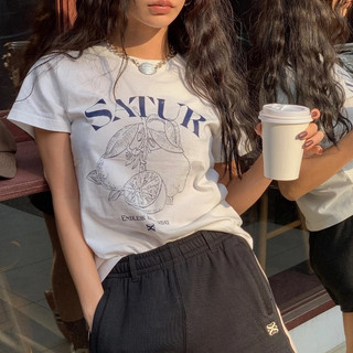 Hàn Quốc Triều thương hiệu satur ngắn tay chanh dòng lớn tiêu chuẩn lỏng lẻo T-shirt cho nam giới và phụ nữ ngắn T-shirt