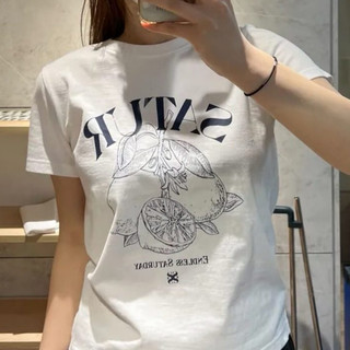 Hàn Quốc Triều thương hiệu satur ngắn tay chanh dòng lớn tiêu chuẩn lỏng lẻo T-shirt cho nam giới và phụ nữ ngắn T-shirt