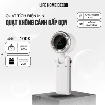 Life Home - Quạt Tích Điện Mini Cầm Tay, Quạt Không Cánh Gấp Gọn, Luồng Gió Lạnh, Nhỏ Gọn Bỏ Túi Mang Đi Học, Đi Làm