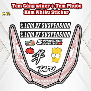 Tem cảng winner và tem phuộc tặng kèm stecker trang tri chống trấy cho xe
