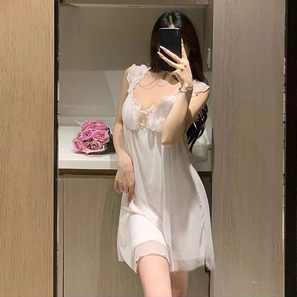 Váy Nữ Hai Dây Voan Mềm Phối Ren Dáng Suông Nhẹ Nhàng
