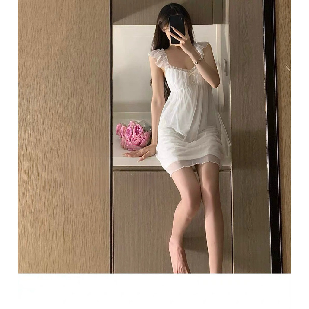Váy Nữ Hai Dây Voan Mềm Phối Ren Dáng Suông Nhẹ Nhàng