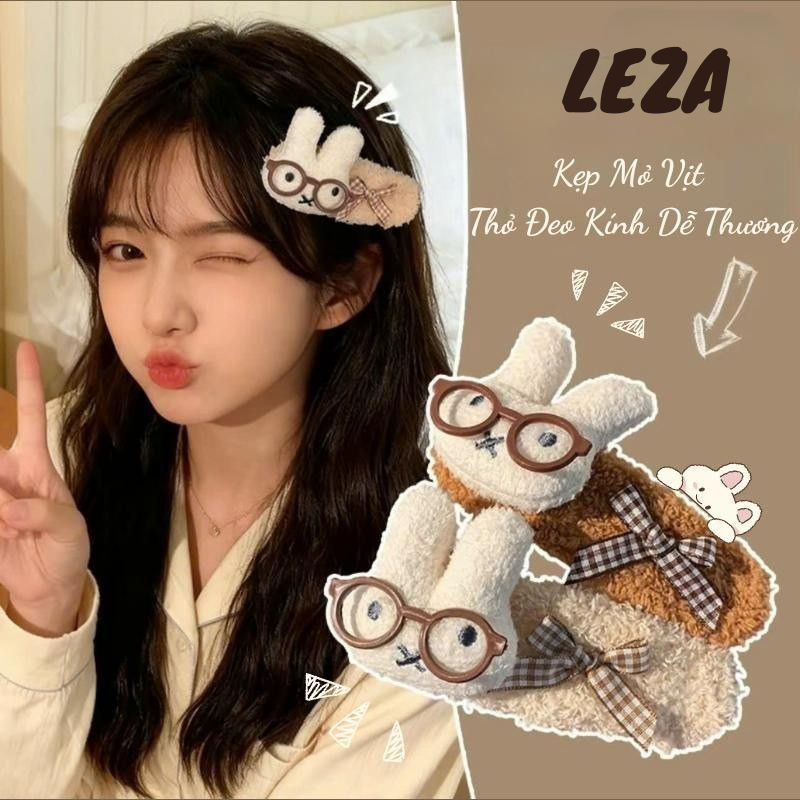 LEZA - Kẹp Tóc Mỏ Vịt Thỏ Đeo Kính 11cm cho nữ sêu Dễ Thương, Cute giúp làm gọn tóc mái, búi củ tỏi. Thời trang Thu Đông